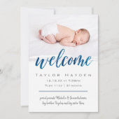 Blauwe Waterverf Welkomstfoto geboorteaankondiging Aankondiging (Voorkant)