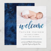 Blauwe Waterverf Welkomstfoto geboorteaankondiging Aankondiging (Voorkant / Achterkant)