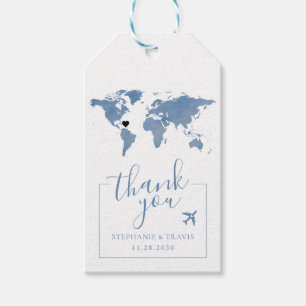 Blauwe Waterverf Wereldkaart bagage voor handbagag Cadeaulabel