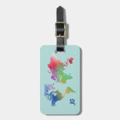 Blauwe Waterverf Wereldkaart Bagagelabel (Voorkant verticaal)