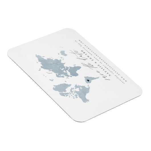 Blauwe waterverf wereldkaart bruiloft aankondiging magneet (Rechterzijde)