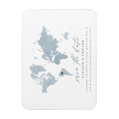 Blauwe waterverf wereldkaart bruiloft aankondiging magneet (Verticaal)