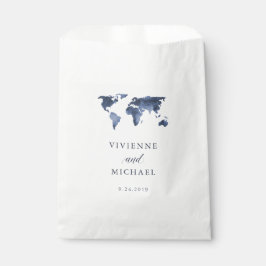 Blauwe Waterverf | Wereldkaart bruiloft Bedankzakje