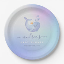 Blauwe Waterverf Whale Zee Thema Baby shower Oceaa