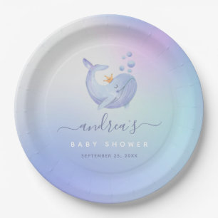 Blauwe Waterverf Whale Zee Thema Baby shower Oceaa Papieren Bordje