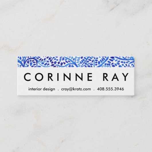 Blauwe waterverf wijnstokken, klassiek geverfde bl mini visitekaartje (Voorkant)