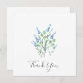 Blauwe Waterverf Wildbloemen Bouquet Bedankkaart (Voorkant / Achterkant)