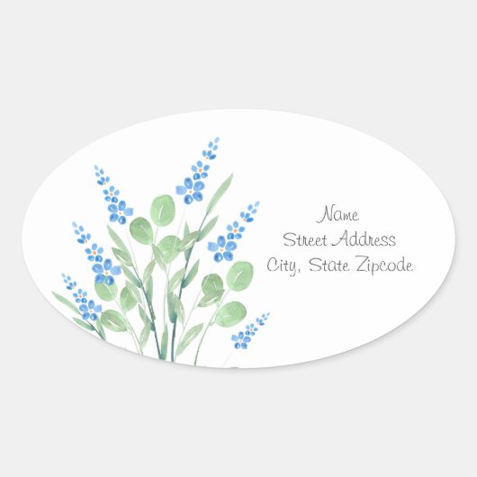 Blauwe Waterverf Wildbloemen Bouquet Labels (Voorkant)