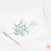 Blauwe Waterverf Wildbloemen Bouquet Labels (Envelop)