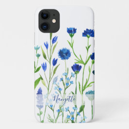 Blauwe Waterverf Wildbloemen met naam Case-Mate iPhone Case