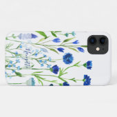 Blauwe Waterverf Wildbloemen met naam Case-Mate iPhone Case (Achterkant (horizontaal))