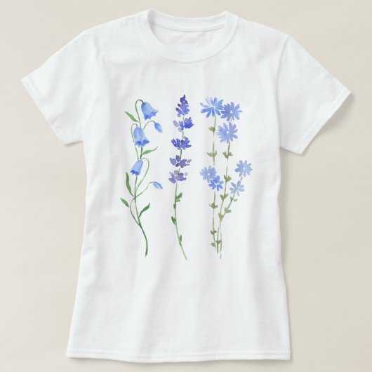Blauwe Waterverf Wildbloemen T-shirt (Design voorkant)