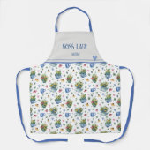 Blauwe Waterverf Wildbloemen Tea Party Patroon Schort (Voorkant)