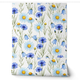 Blauwe Waterverf Wilde Bloem Behang