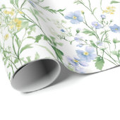 Blauwe Waterverf Wilde Bloem Cadeaupapier (Rol Hoek)
