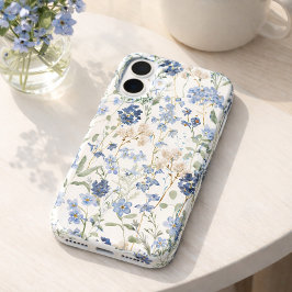 Blauwe Waterverf Wilde Bloem iPhone 16 Hoesje