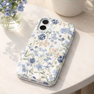 Blauwe Waterverf Wilde Bloem iPhone 16 Hoesje