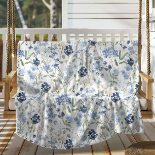 Blauwe Waterverf Wilde Bloem Fleece Deken
