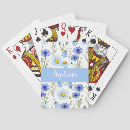 Blauwe Waterverf Wilde Bloem Initiaal Naam Pokerkaarten (Achterkant)