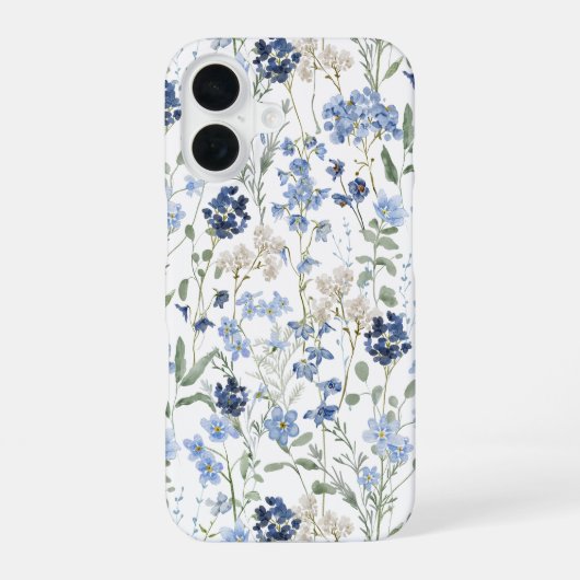 Blauwe Waterverf Wilde Bloem iPhone 16 Hoesje (Achterkant)