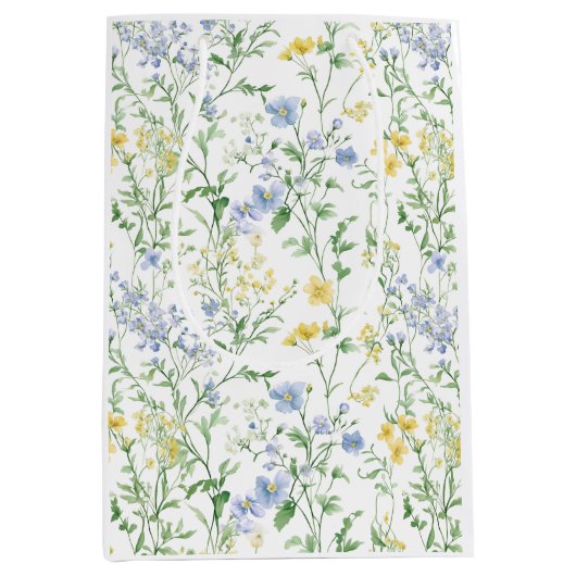 Blauwe Waterverf Wilde Bloem Medium Cadeauzakje (Voorkant)
