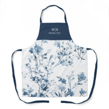 Blauwe Waterverf Wilde Bloem Moderne Naam Monogram