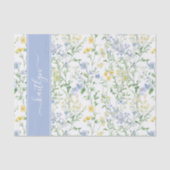 Blauwe Waterverf Wilde Bloem Monogram Tissuepapier (Voorkant)