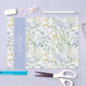 Blauwe Waterverf Wilde Bloem Monogram Tissuepapier (Craft)