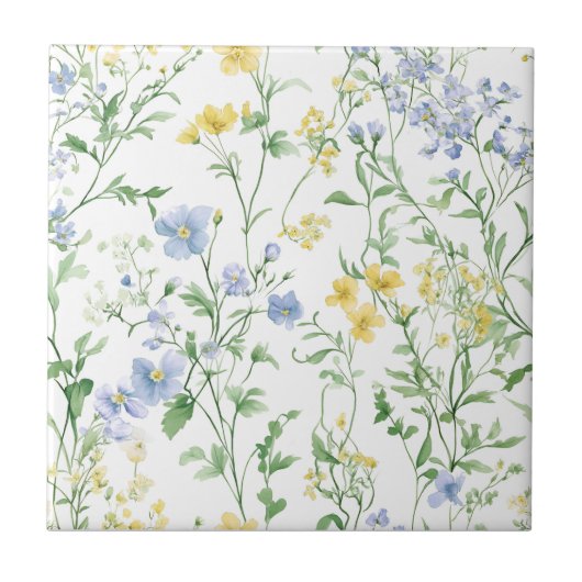 Blauwe Waterverf Wilde Bloem Tegeltje (Voorkant)