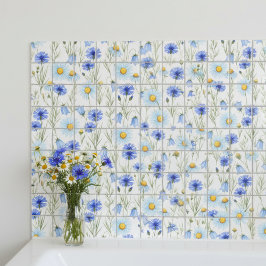 Blauwe Waterverf Wilde Bloem Tegeltje
