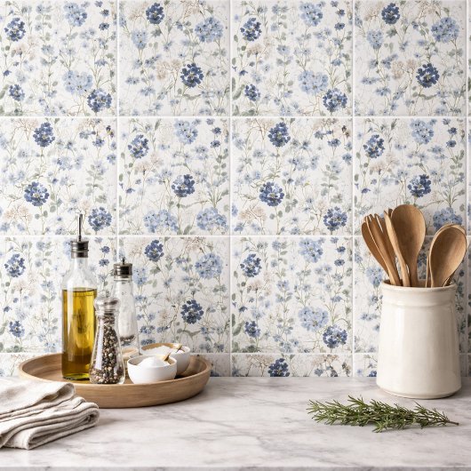 Blauwe Waterverf Wilde Bloem Tegeltje