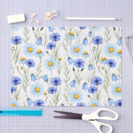 Blauwe Waterverf Wilde Bloem Tissuepapier (Craft)