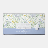Blauwe Waterverf Wilde Bloemen Bureaumat (Keyboard & Muis)