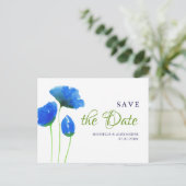 Blauwe waterverf Wilde bloemen. Save the date Briefkaart (Staand voorkant)
