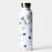 Blauwe Waterverf Wilde Bloemenwei Vlinder Waterfles (Links)