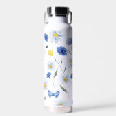 Blauwe Waterverf Wilde Bloemenwei Vlinder Waterfles (Voorkant)