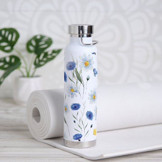 Blauwe Waterverf Wilde Bloemenwei Vlinder Waterfles (Yoga)