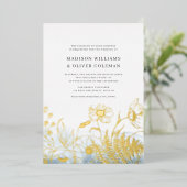 Blauwe Waterverf + Wildflower Bouquet Wedding REAL Folie Uitnodiging (Staand Voorkant)