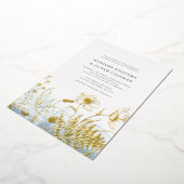 Blauwe Waterverf + Wildflower Bouquet Wedding REAL Folie Uitnodiging (Gedraaid)