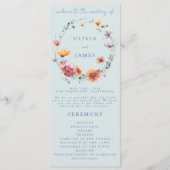 Blauwe Waterverf Wildflower krans bruiloft Programmakaart (Voorkant)