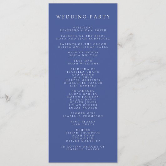 Blauwe Waterverf Wildflower krans bruiloft Programmakaart (Achterkant)