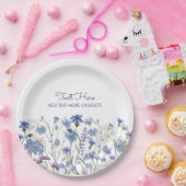 Blauwe Waterverf Wildflower Meadow Papieren Bordje (Feest)