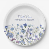 Blauwe Waterverf Wildflower Meadow Papieren Bordje (Voorkant)