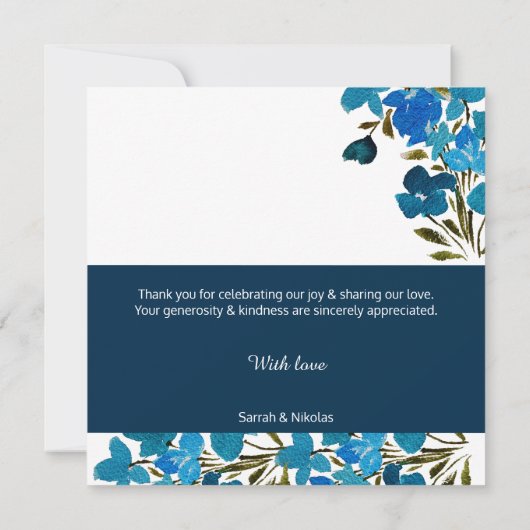 Blauwe Waterverf Wildflowers Flat Thank You Card Bedankkaart (Achterkant)