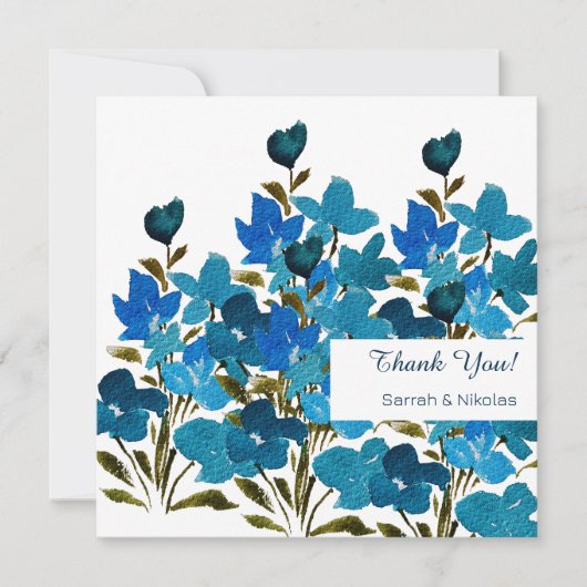 Blauwe Waterverf Wildflowers Flat Thank You Card Bedankkaart (Voorkant)