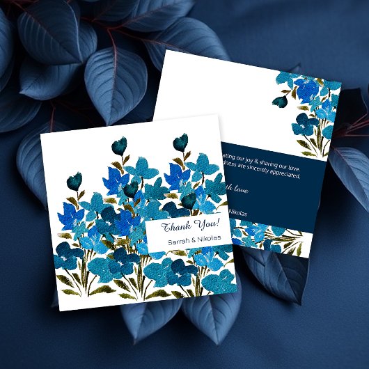 Blauwe Waterverf Wildflowers Flat Thank You Card Bedankkaart