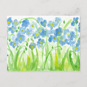 Blauwe Waterverf Wildflowers Flax Botanical Briefkaart