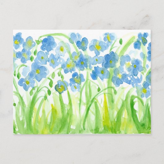 Blauwe Waterverf Wildflowers Flax Botanical Briefkaart (Voorkant)