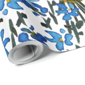 Blauwe Waterverf Wildflowers Patroon op wit Cadeaupapier (Rol Hoek)