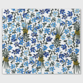 Blauwe Waterverf Wildflowers Patroon op wit Cadeaupapier (Vlak)